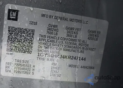 2019 Cadillac Escalade Esv Luxury z USA, uszkodzony, nr VIN 1GYS4HKJ4KR247144